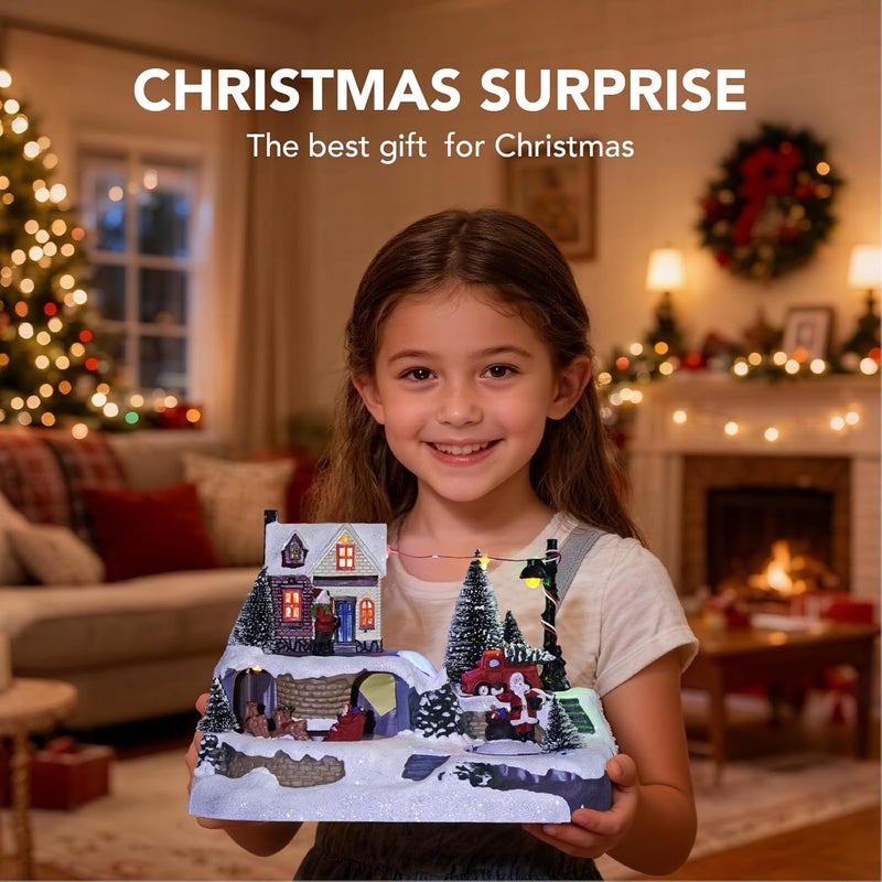 MerryPulse Christmas Village, Festival Scene Rotating Reindeer and Santa Claus Village Houses Decorations with 8 Musical for Holiday Table Displays - Image 5